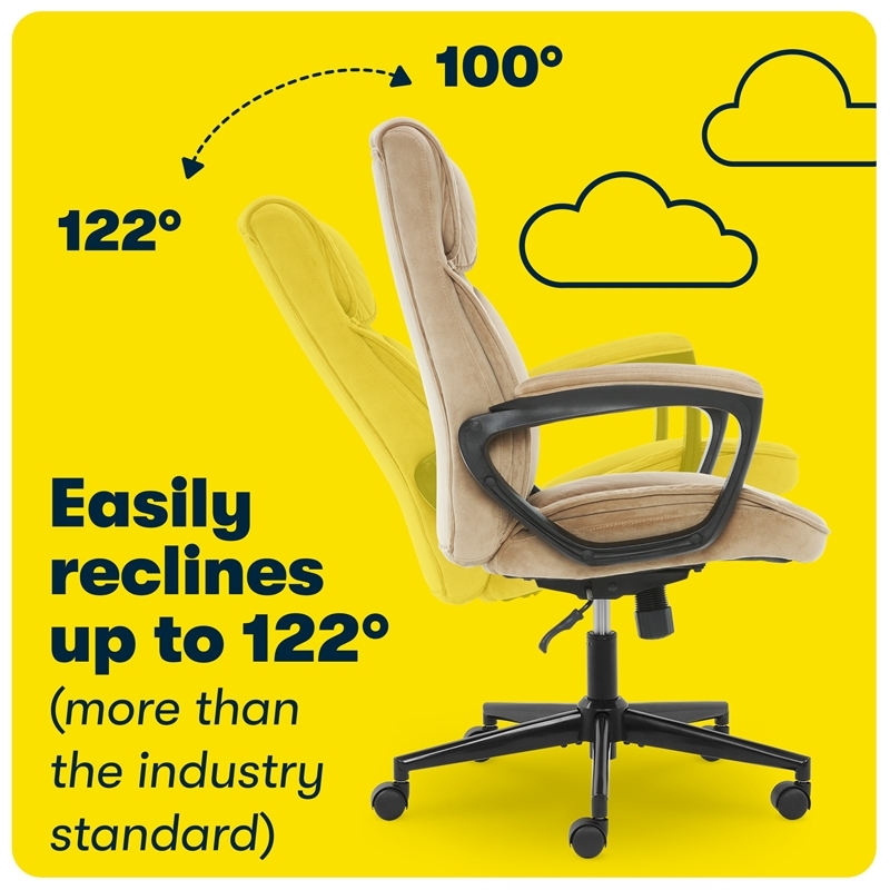 Pemberly Row Modern Microfiber Office Chair with Headrest Pillow Plush in Beige