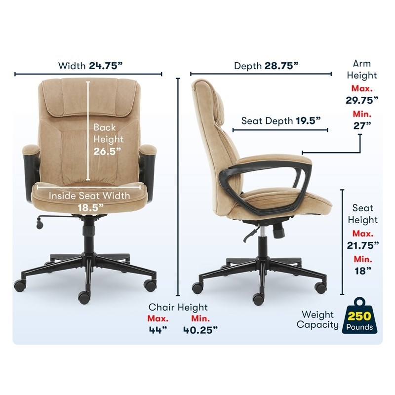 Pemberly Row Modern Microfiber Office Chair with Headrest Pillow Plush in Beige