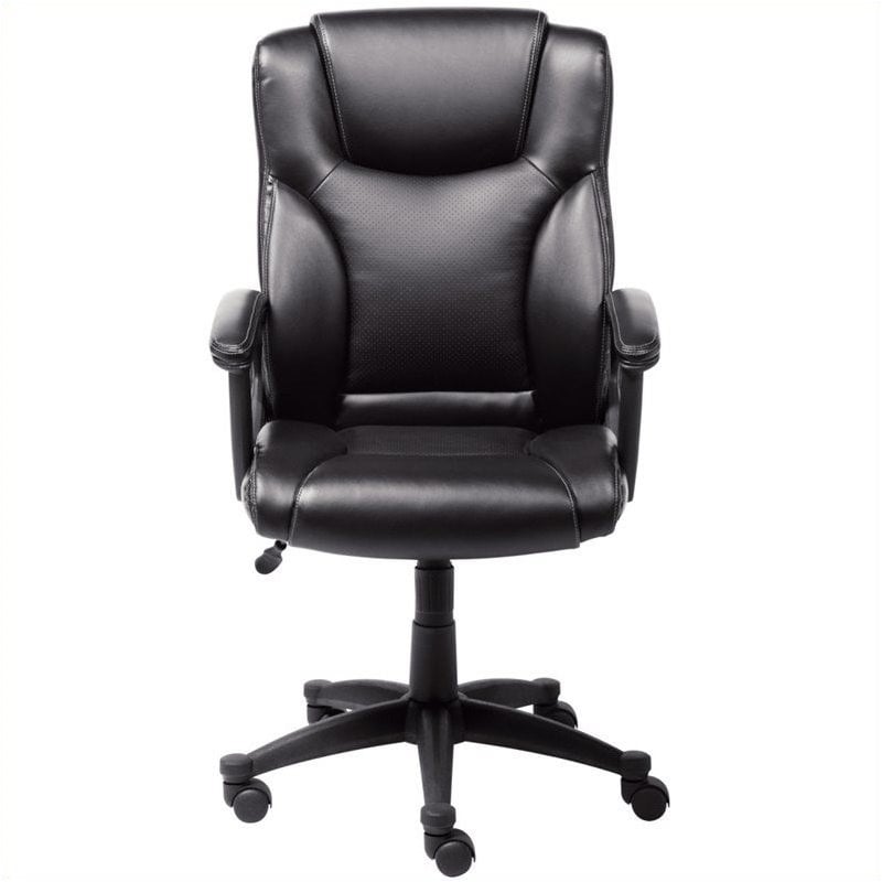 Pemberly Row Adjustable Height Modern Faux Leather Office Chair in Black