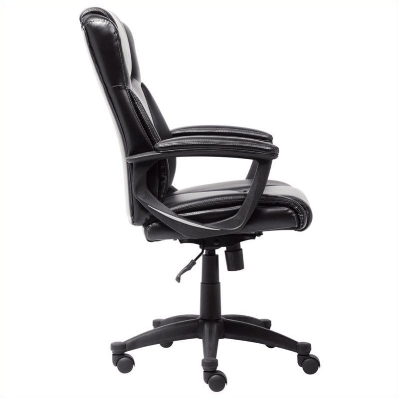 Pemberly Row Adjustable Height Modern Faux Leather Office Chair in Black