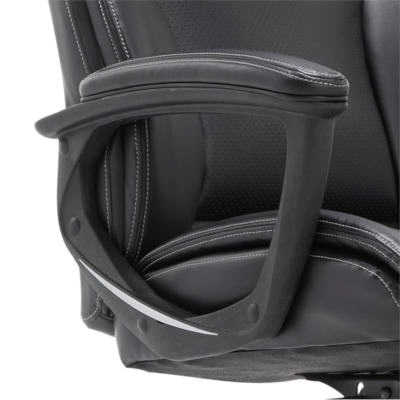 Pemberly Row Adjustable Height Modern Faux Leather Office Chair in Black