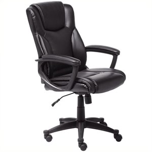 Pemberly Row Adjustable Height Modern Faux Leather Office Chair in Black