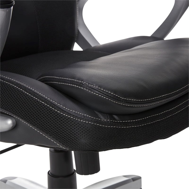 Pemberly Row Faux Leather Executive Office Chair w/ Adjustable Tilt in Black
