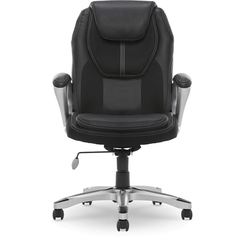 Pemberly Row Faux Leather Executive Office Chair w/ Adjustable Tilt in Black