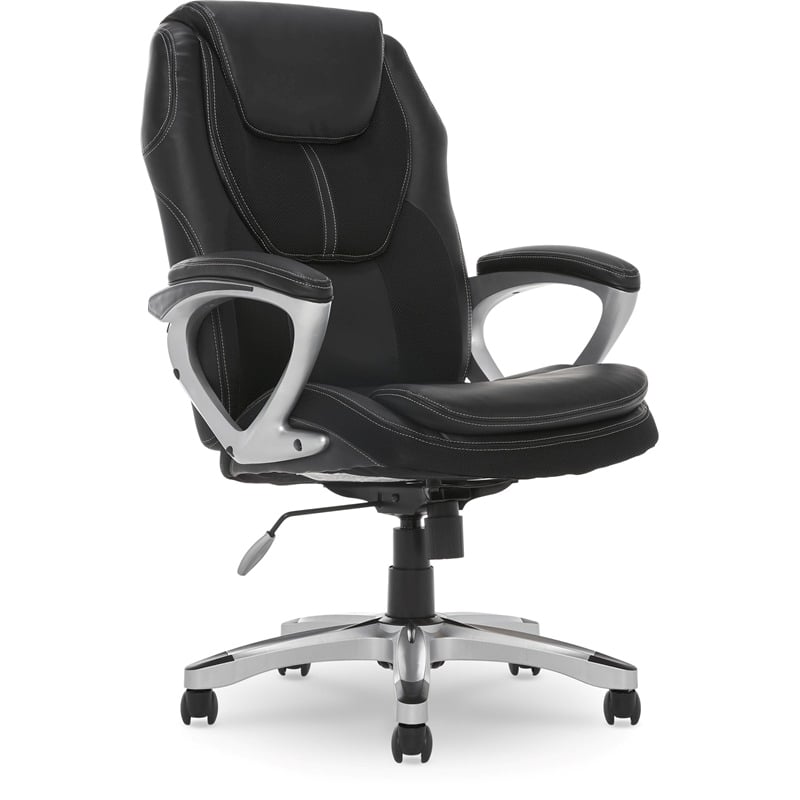 Pemberly Row Faux Leather Executive Office Chair w/ Adjustable Tilt in Black