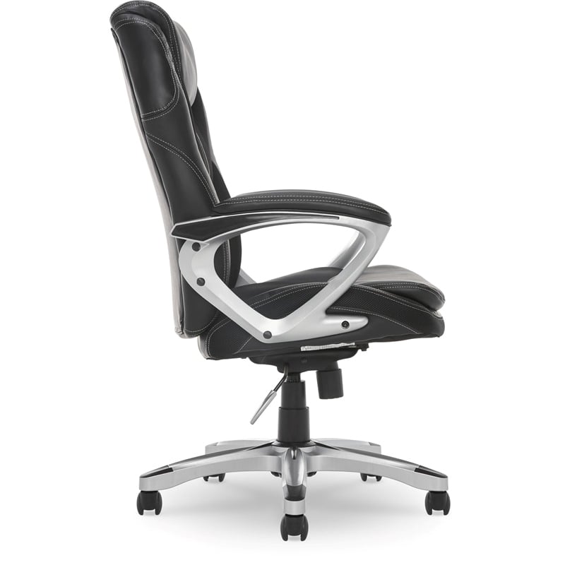 Pemberly Row Faux Leather Executive Office Chair w/ Adjustable Tilt in Black