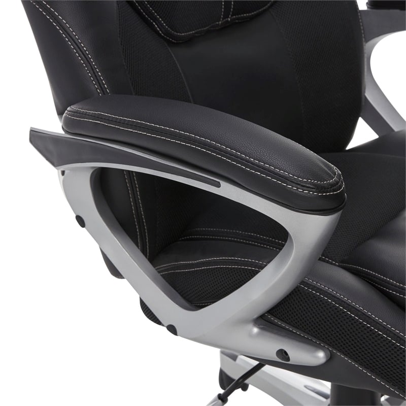 Pemberly Row Faux Leather Executive Office Chair w/ Adjustable Tilt in Black