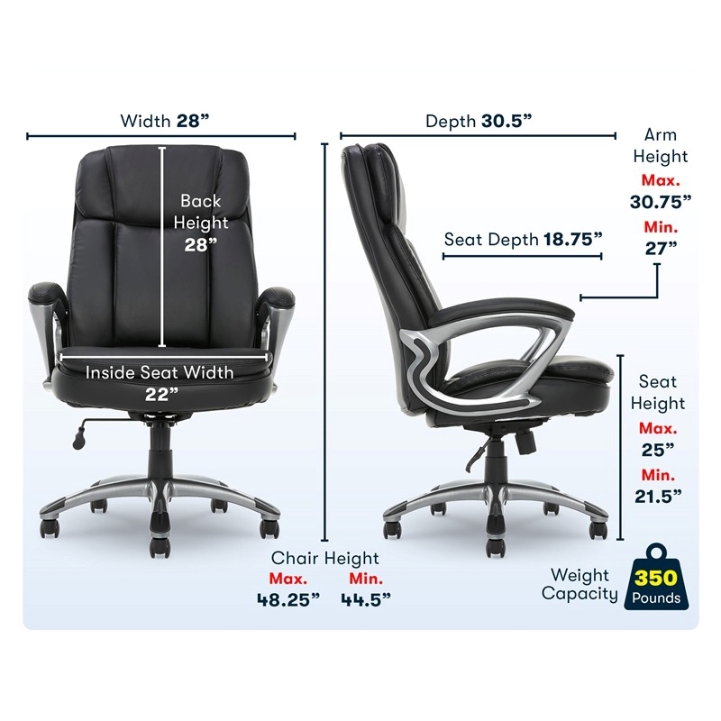 Pemberly Row Traditional Faux Leather Executive Office Chair in Black