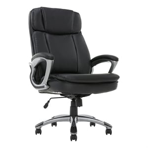 Pemberly Row Traditional Faux Leather Executive Office Chair in Black