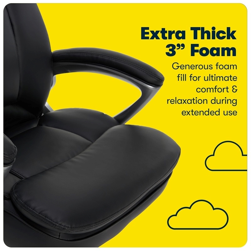 Pemberly Row Traditional Faux Leather Executive Office Chair in Black