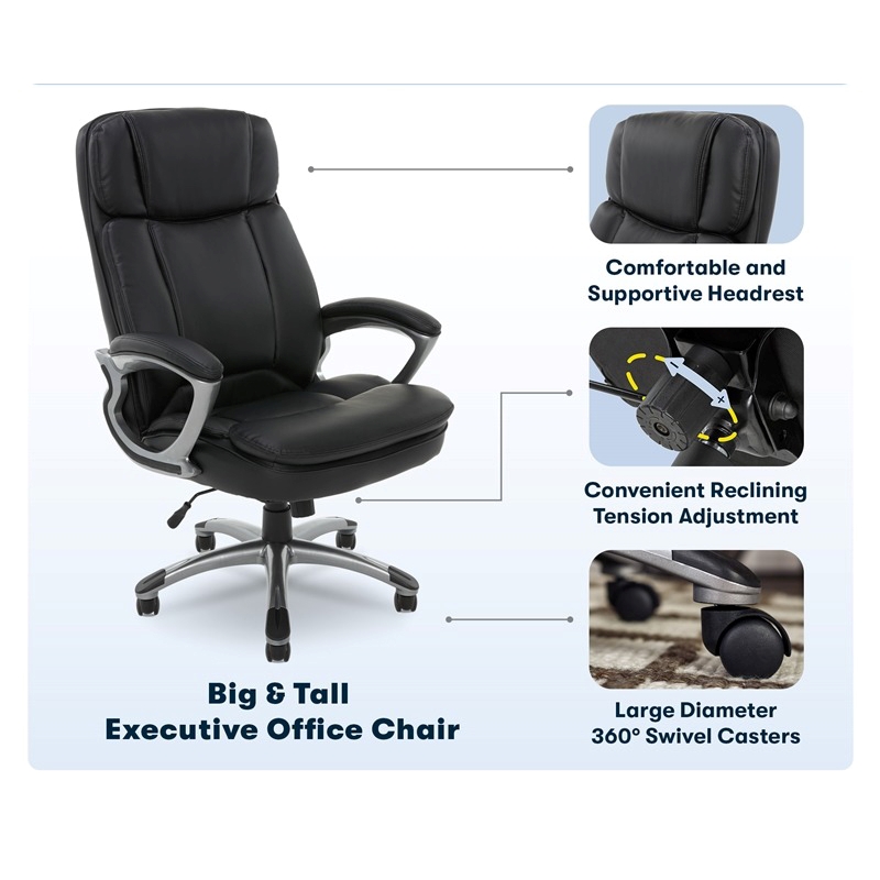 Pemberly Row Traditional Faux Leather Executive Office Chair in Black