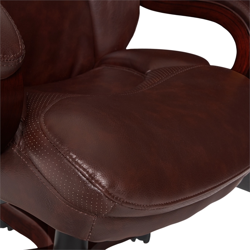 Pemberly Row Traditional Faux Leather Executive Office Chair in Brown