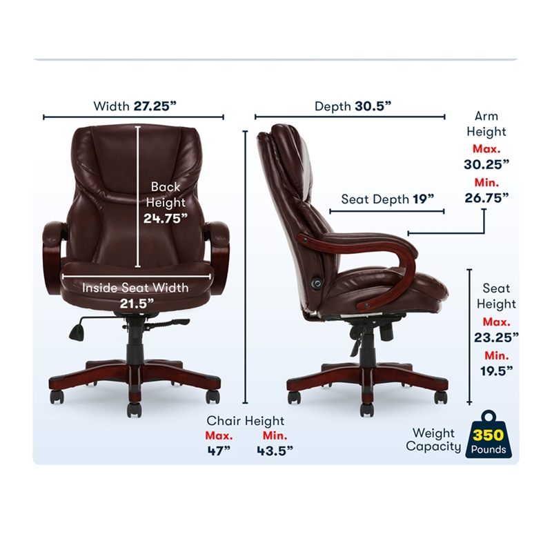 Pemberly Row Traditional Faux Leather Executive Office Chair in Brown
