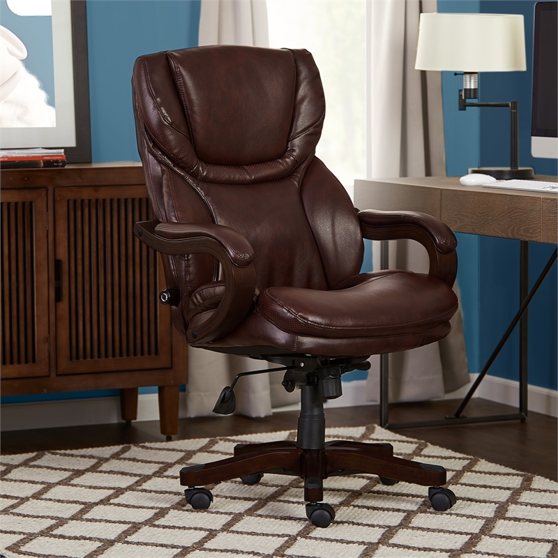 Pemberly Row Traditional Faux Leather Executive Office Chair in Brown
