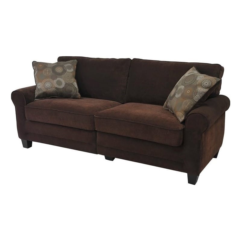 Pemberly Row Contemporary Fabric Upholstered Sofa in Rye Brown