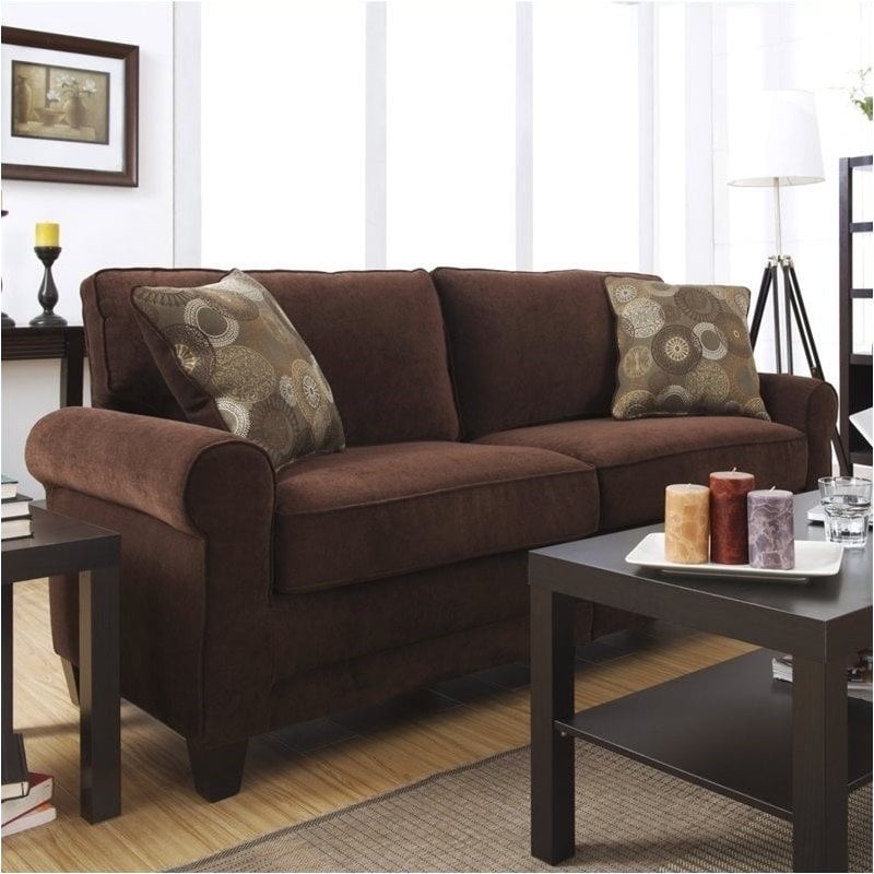 Pemberly Row Contemporary Fabric Upholstered Sofa in Rye Brown