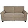 Pemberly Row Traditional Velvet Loveseat with 2 Pillows in Marzipan Beige