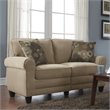 Pemberly Row Traditional Velvet Loveseat with 2 Pillows in Marzipan Beige