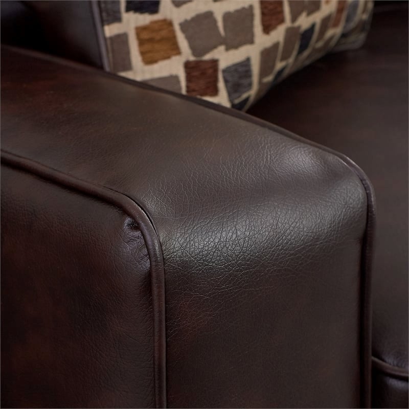 Pemberly Row Pillow Back Contemporary Faux Leather Sofa in Chestnut Brown