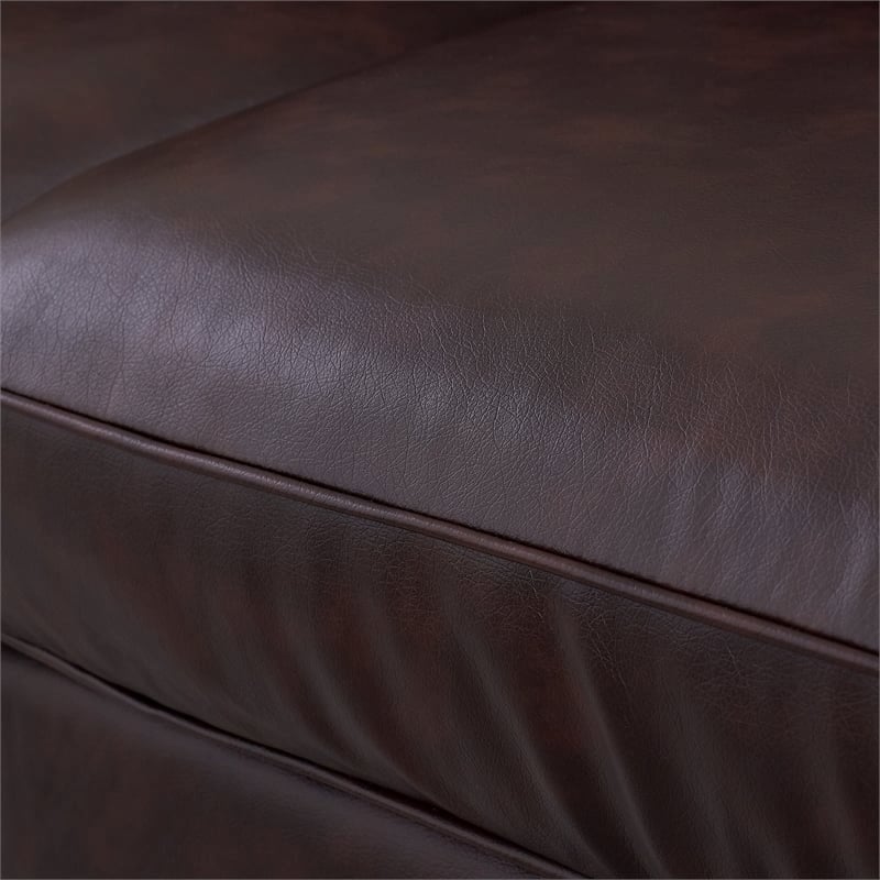 Pemberly Row Pillow Back Contemporary Faux Leather Sofa in Chestnut Brown