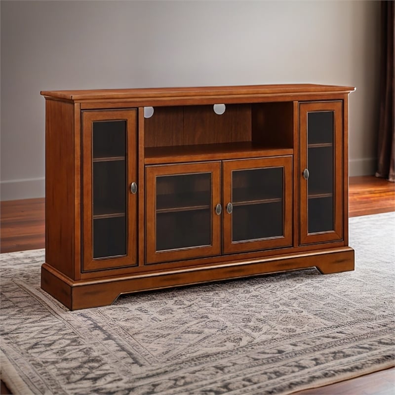 Pemberly Row Rustic Wood Highboy Style Wood TV Stand for TVs up to 52