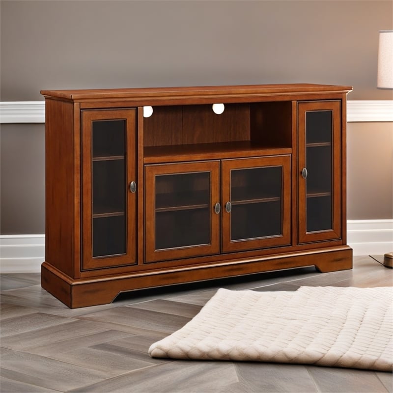 Pemberly Row Rustic Wood Highboy Style Wood TV Stand for TVs up to 52