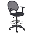 Pemberly Row Mesh Fabric Drafting Chair with Adjustable Arms in Black