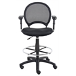 Pemberly Row Mesh Fabric Drafting Chair with Adjustable Arms in Black