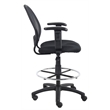 Pemberly Row Mesh Fabric Drafting Chair with Adjustable Arms in Black
