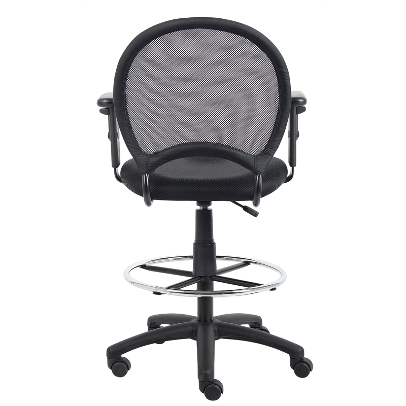 Pemberly Row Mesh Fabric Drafting Chair with Adjustable Arms in Black