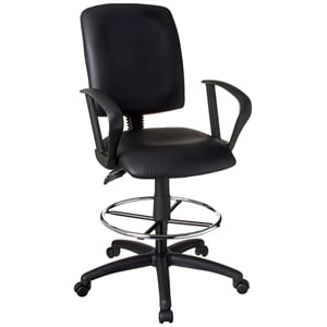 Pemberly Row Leather Multi Function Drafting Chair with Loop Arms in Black