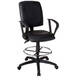 Pemberly Row Leather Multi Function Drafting Chair with Loop Arms in Black