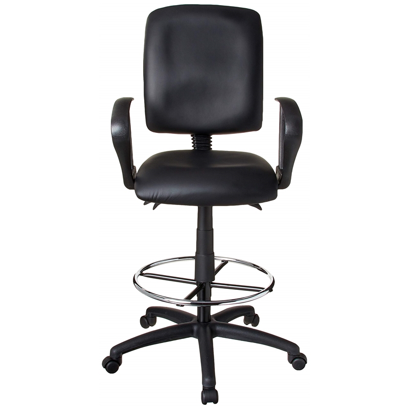 Pemberly Row Leather Multi Function Drafting Chair with Loop Arms in Black