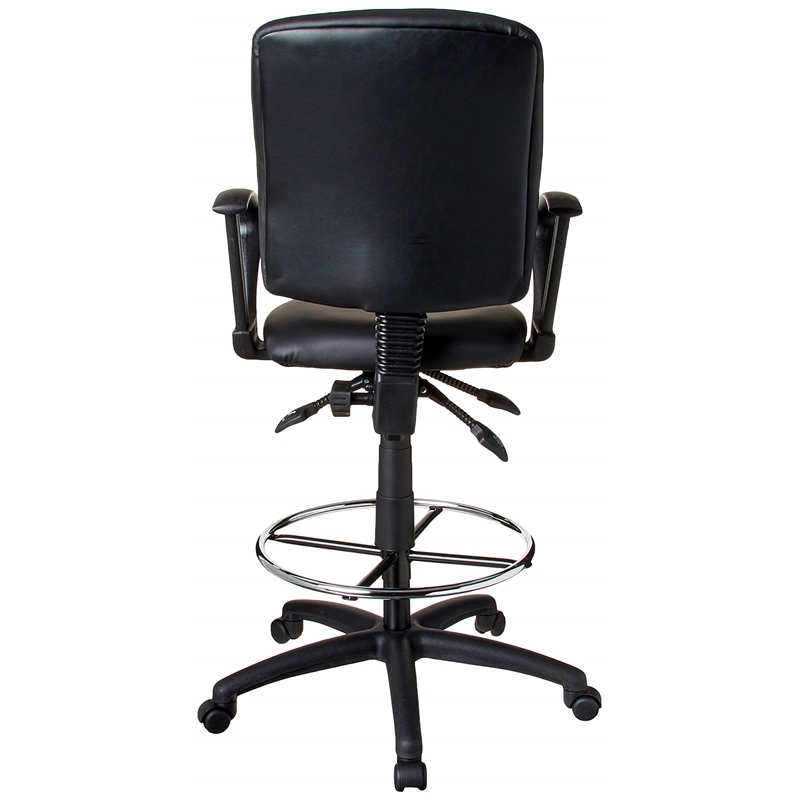 Pemberly Row Leather Multi Function Drafting Chair with Loop Arms in Black