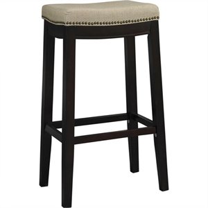Pemberly Row 30&quot Fabric Upholstered Top Stool in Dark Walnut