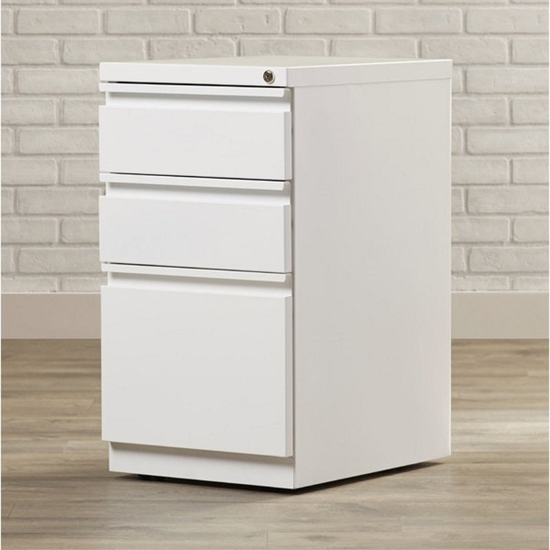 Pemberly Row 3 Drawers Vertical White Metal Filing Cabinet Pre-assembled