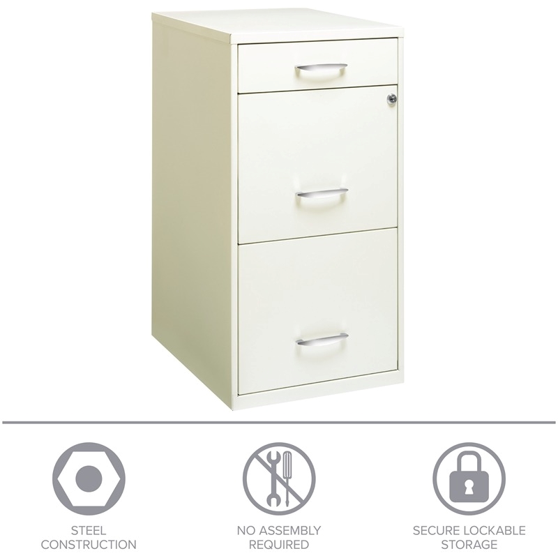 Pemberly Row 3 Drawers Vertical White Metal Filing Cabinet Pre-assembled