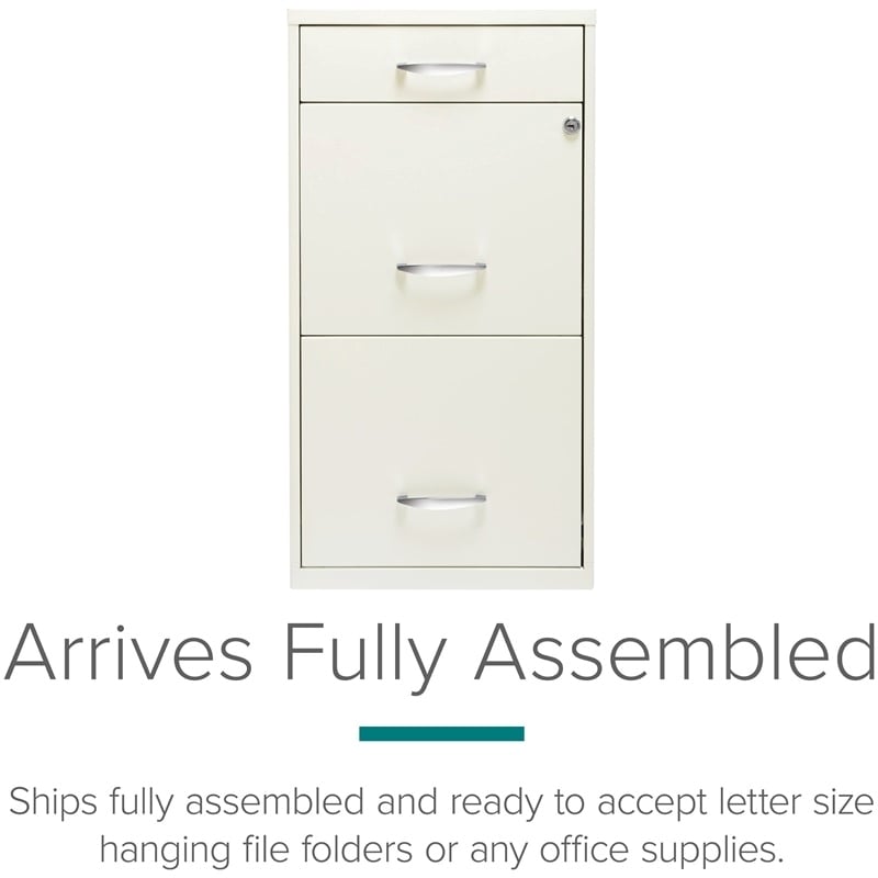 Pemberly Row 3 Drawers Vertical White Metal Filing Cabinet Pre-assembled