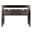 Pemberly Row Solid Wood Console Hall Table with 3 Foldable Baskets in Espresso