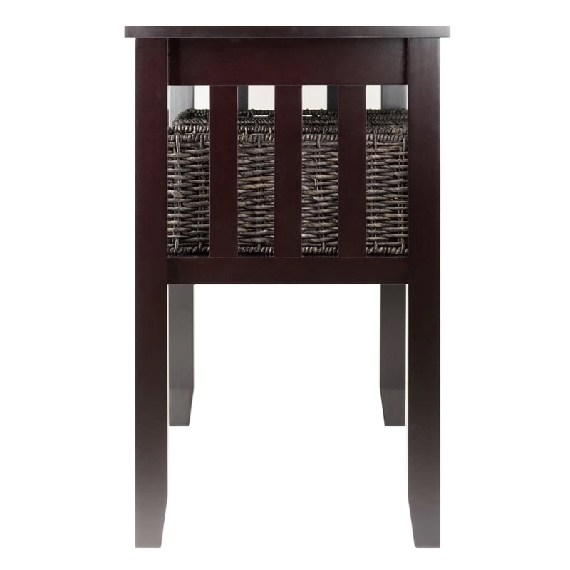 Pemberly Row Solid Wood Console Hall Table with 3 Foldable Baskets in Espresso