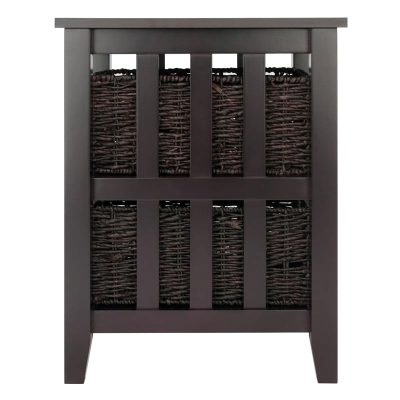 Pemberly Row Transitional Wood Side Table with 2 Foldable Baskets in Espresso