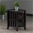 Pemberly Row Transitional Wood Side Table with 2 Foldable Baskets in Espresso