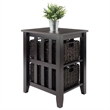 Pemberly Row Transitional Wood Side Table with 2 Foldable Baskets in Espresso