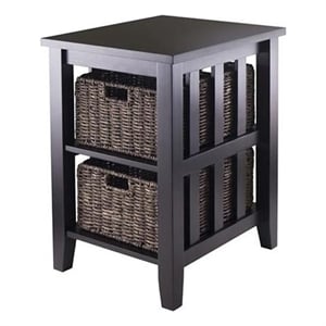 Pemberly Row Transitional Wood Side Table with 2 Foldable Baskets in Espresso