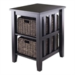 Pemberly Row Transitional Wood Side Table with 2 Foldable Baskets in Espresso