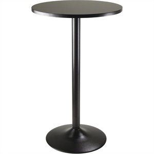 Pemberly Row Round Transitional Wood/Metal Pub Table in Black