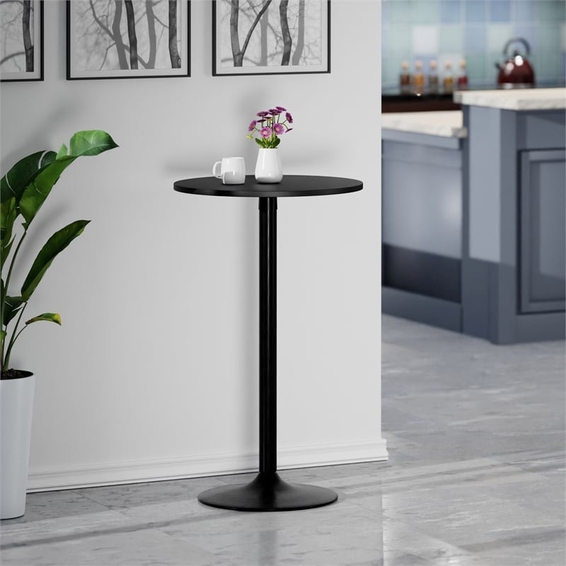 Pemberly Row Round Transitional Wood/Metal Pub Table in Black