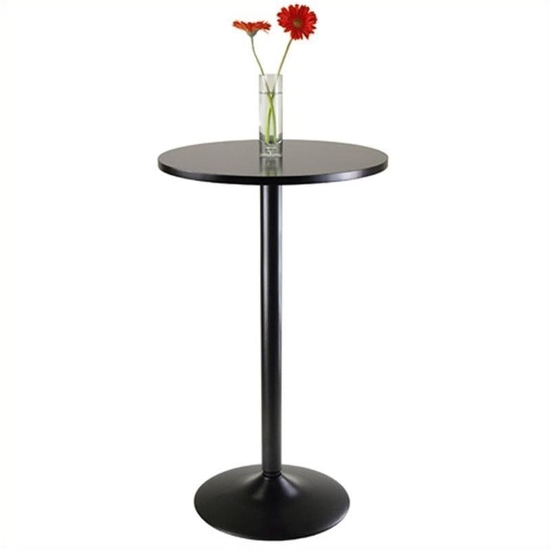 Pemberly Row Round Transitional Wood/Metal Pub Table in Black