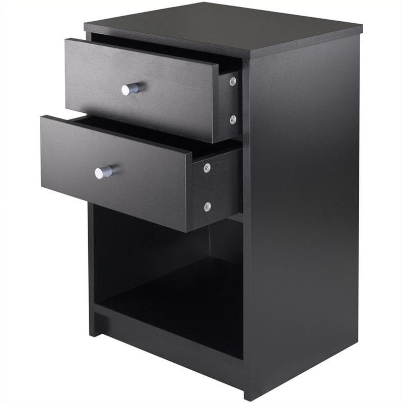 Pemberly Row Transitional Wood Accent Table with 2 Drawers in Black
