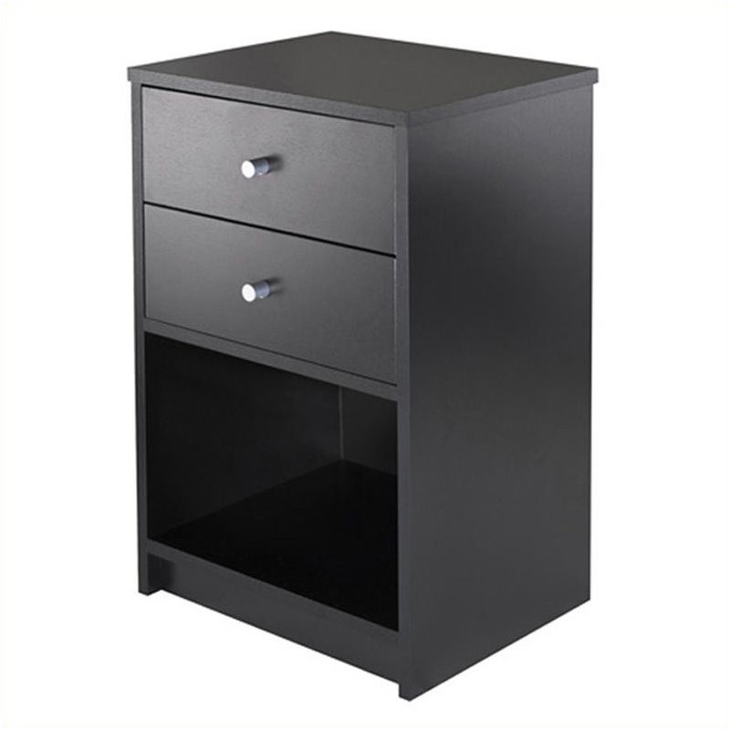 Pemberly Row Transitional Wood Accent Table with 2 Drawers in Black